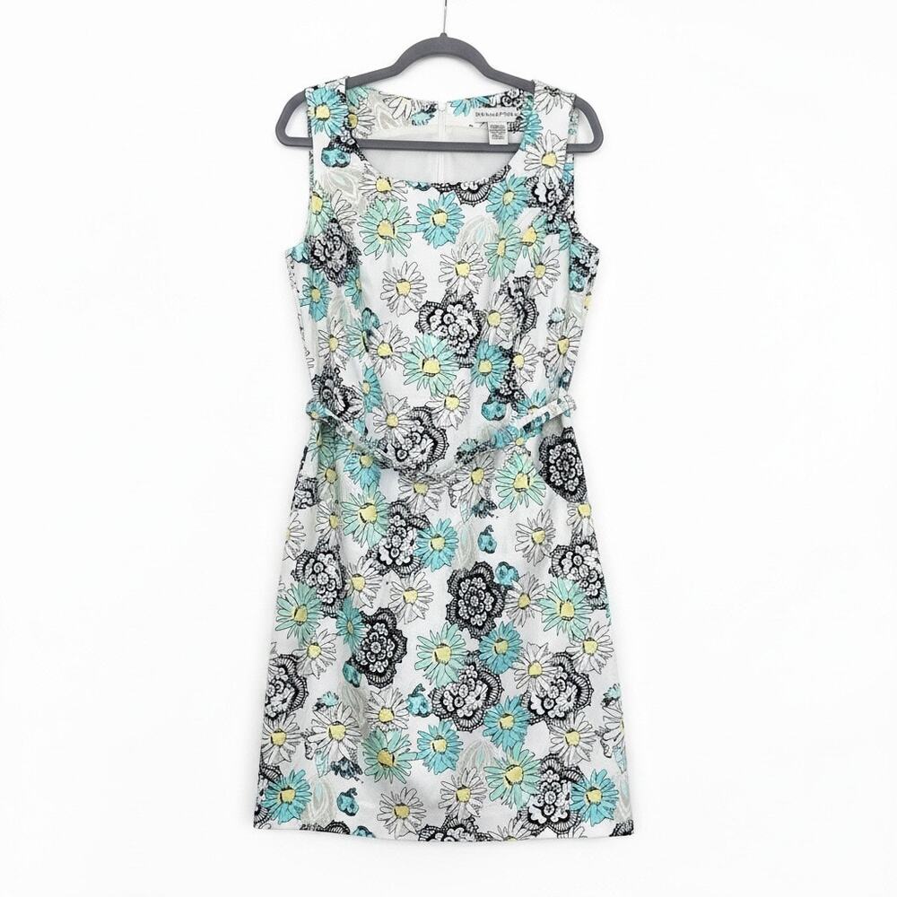 Doncaster Blue & Yellow Floral Print Dress with Matching Belt